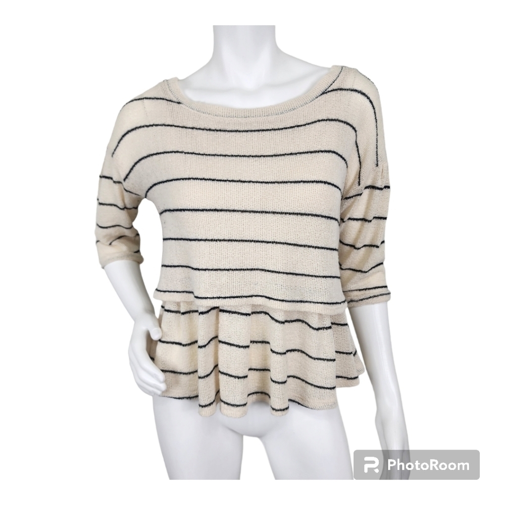 Anthropologie 9-HI5 S'CL Striped Cream Peblem Top Size XS